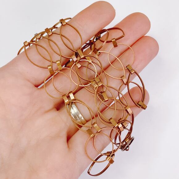 Long Vintage Copper Geometric Link Necklace Mid Century Modernist 1960s 1970s - Picture 4 of 9